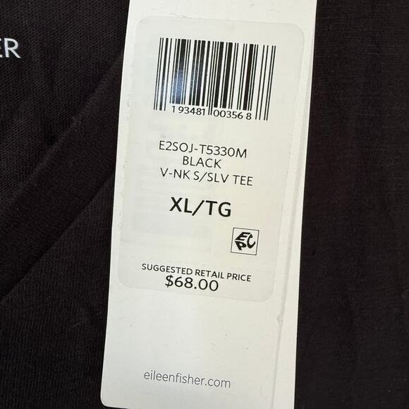 NEW!!! Eileen Fisher Size XL Black T-Shirt Organic Cotton V Neck - Picture 4 of 11